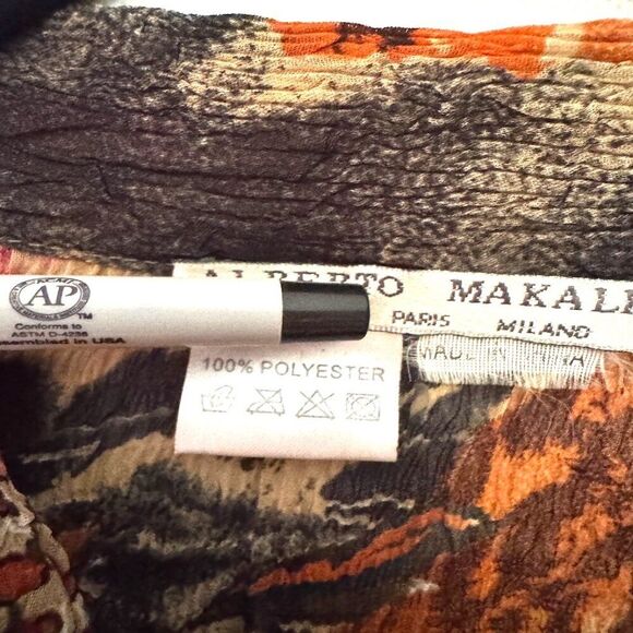 Alberto Makali sequined crinkle animal print button down top S/L - Picture 4 of 8